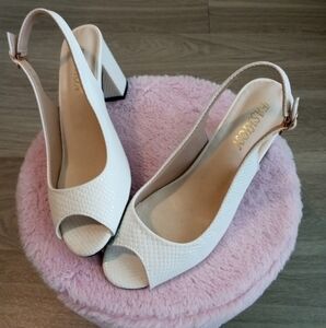 Used White Peep-Toe Slingback Heels